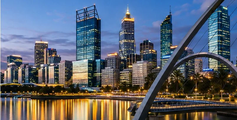 Perth Western Australia skyline at blue hour