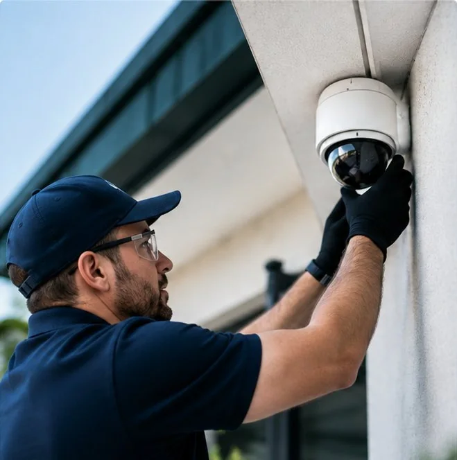 WA Central Security technician installing a CCTV security camera