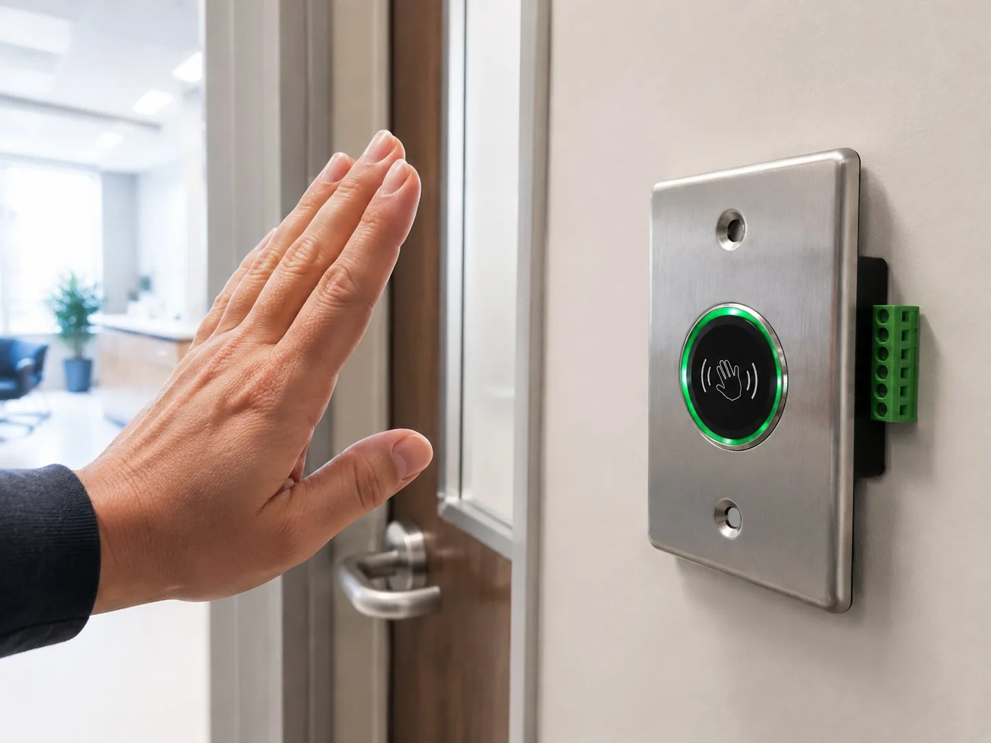 Touchless Wave-to-Exit Infrared Sensor - Installed and In Use