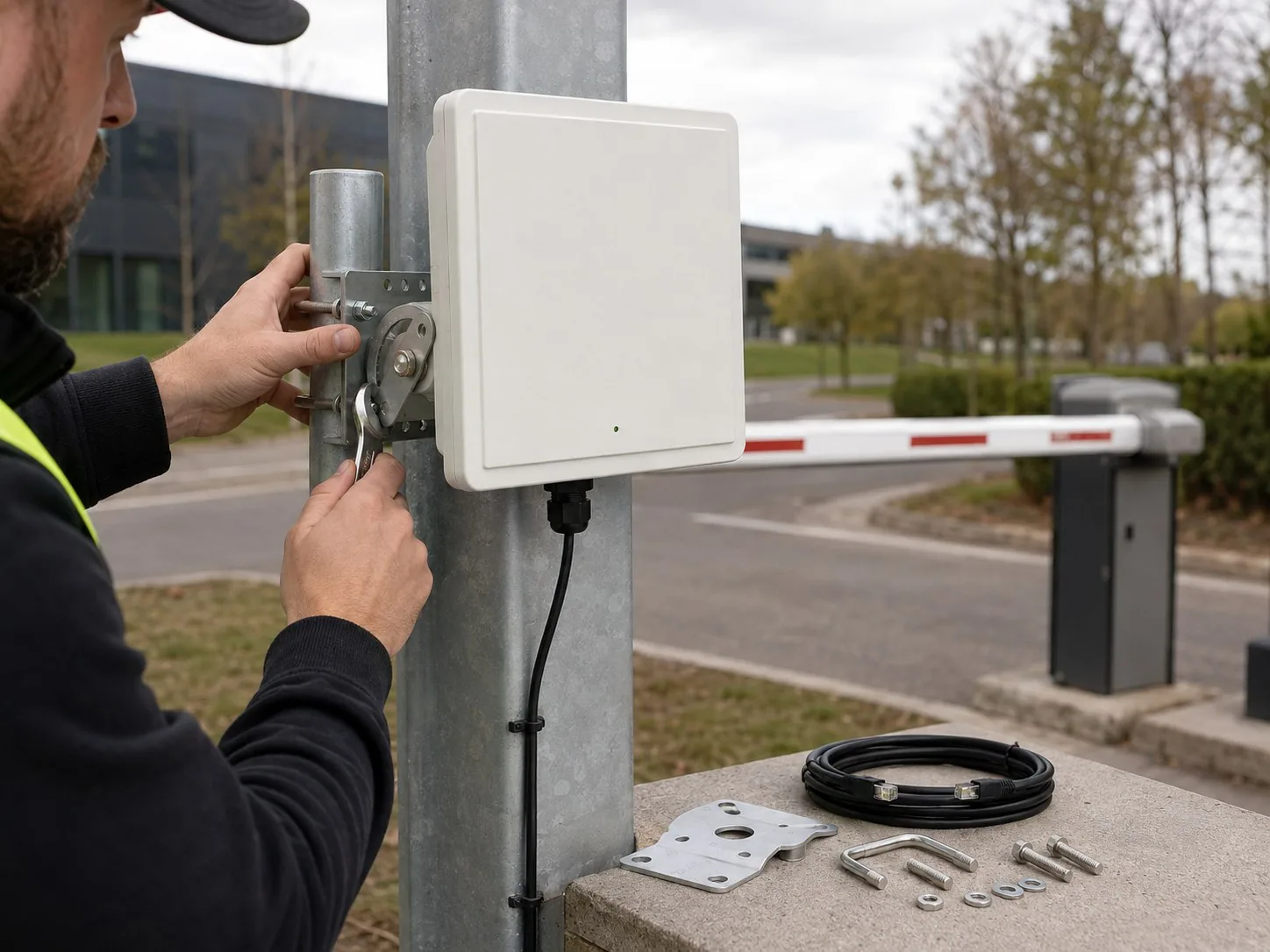 Long-Range UHF RFID Vehicle Gate Reader - Professional Installation
