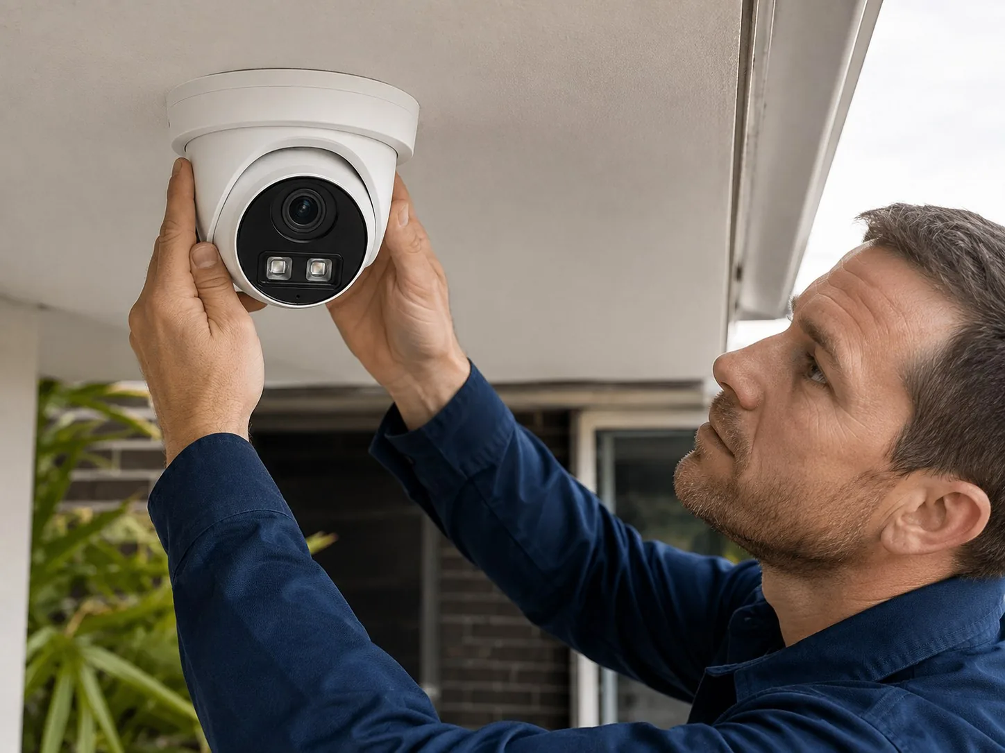 Licensed Technician Installing CCTV Camera in Perth