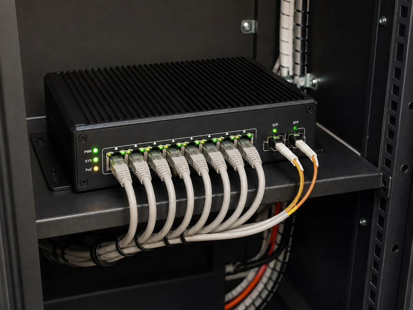 Industrial 8-Port PoE+ Switch with 2x SFP - Professional Installation