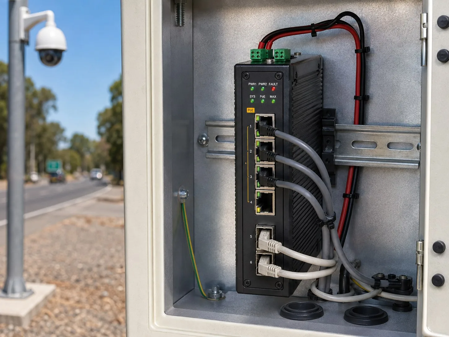 Industrial DIN-Rail Hardened PoE Switch - Professional Installation